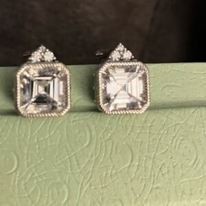 Judith Ripka Small White Crystal Clip on Earrings